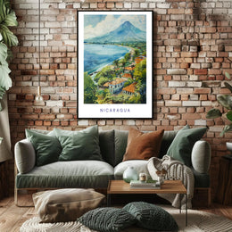Nicaraguan Coastal Village Scene: Vibrant Travel Poster PosterGoat