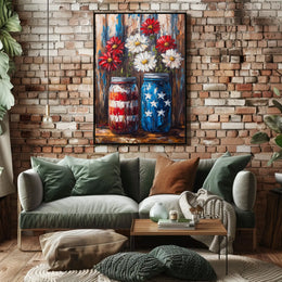 Mason Jars Painted In American Flag Colors Wall Poster