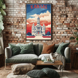 Kansas State Capitol Patriotic Vintage Travel Poster