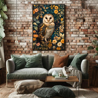 Barn Owl Enchantment in Bloom: Animal Poster