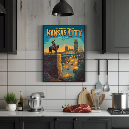 Kansas City The Heart of America Overlook Vintage Travel Poster
