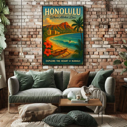 Honolulu Paradise Vintage Poster Tropical Adventure Art
