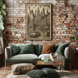 New York City Liberty Skyscrapers Poster Vintage Wall Art