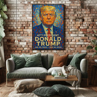 Donald Trump Visionary Leadership Portrait Bold Patriotic Impressionism Mosaic Style Poster