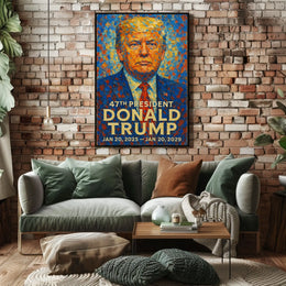 Donald Trump Visionary Leadership Portrait Bold Patriotic Impressionism Mosaic Style Poster