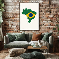 Artistic Brazil Map in National Colors Country Flag Poster