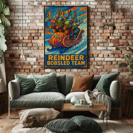 Reindeer Bobsled Team Poster