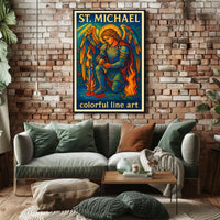 St. Michael Colorful Line Art Poster