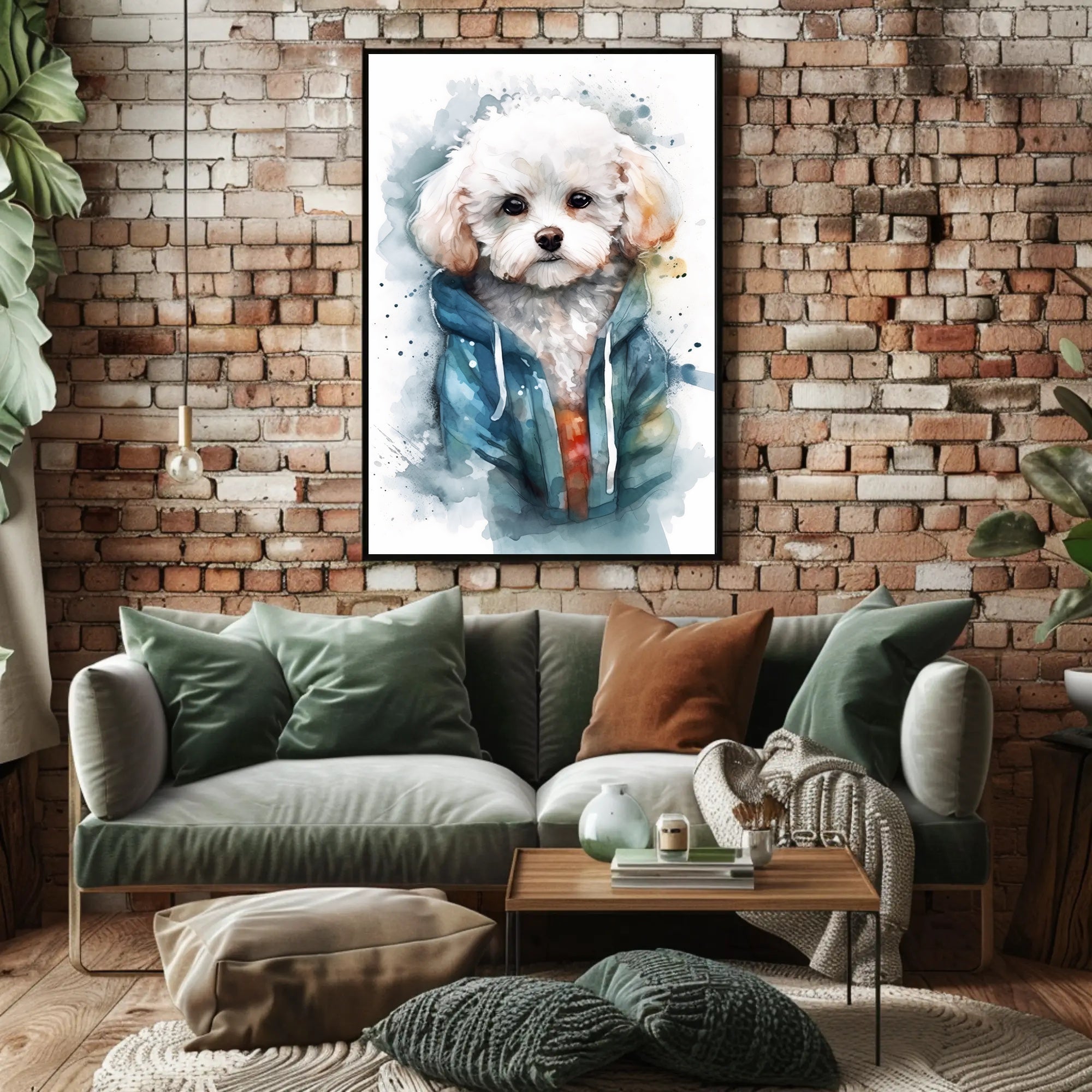 Cozy Dog Portrait Watercolor Poster Wall Art