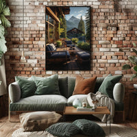 Serene Mountain Retreat Photorealistic Travel Poster