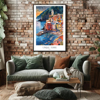 Cinque Terre Coastal Watercolor Travel Poster PosterGoat