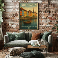 Copenhagen Nyhavn Waterfront Travel Poster