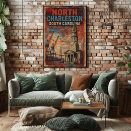 North Charleston Skyline Minimalist Wanderlust Poster
