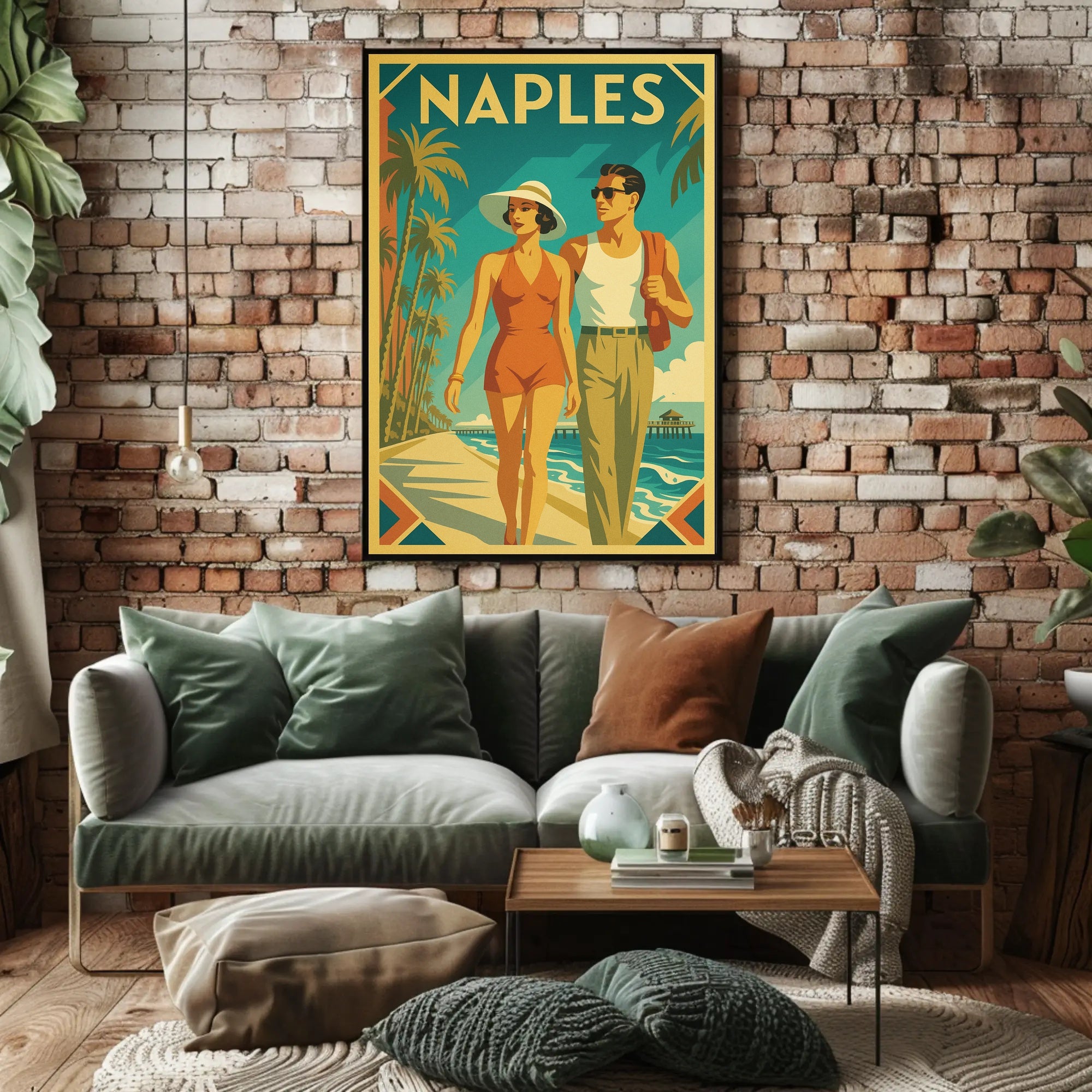 Naples Retro Beach Stroll Poster