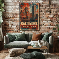 Baltimore Cityscape Vintage Wanderlust Poster