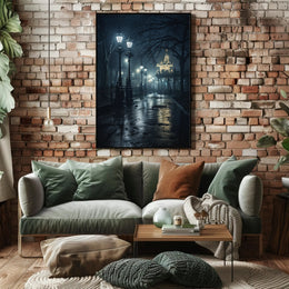 Vintage Nighttime Pavilion Scene Historical Art Poster
