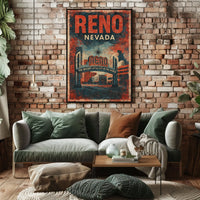 Reno Nevada Nostalgic Travel Vintage Americana Poster