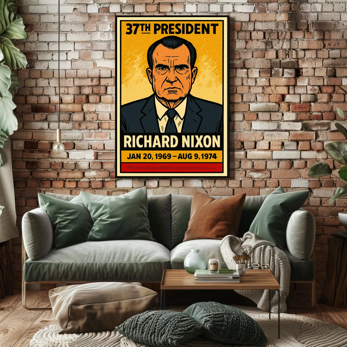 Richard Nixon 37th President of the United States Inked Comic Style Poster