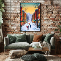 Charming Winter Street Scene in Urban Cityscape Poster