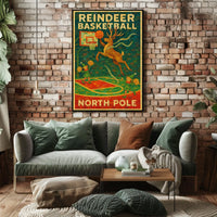 Reindeer Basketball at the North Pole Poster