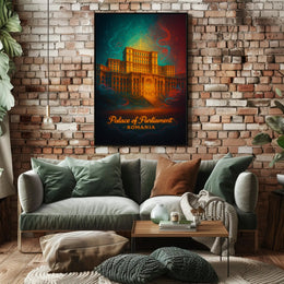 Palace Of Parliament Poster Romania Vintage Travel Art