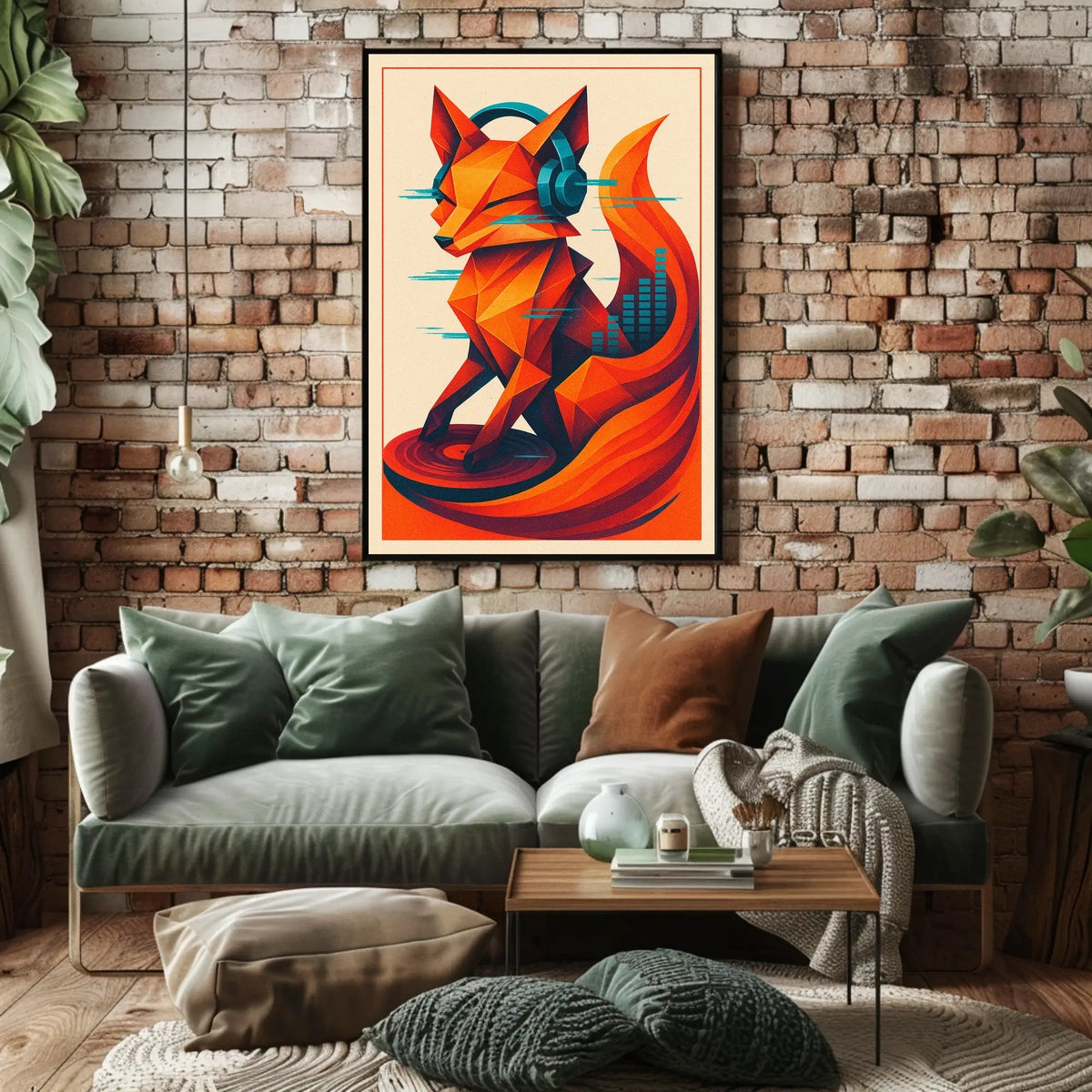 Geometric Fox With Headphones Poster