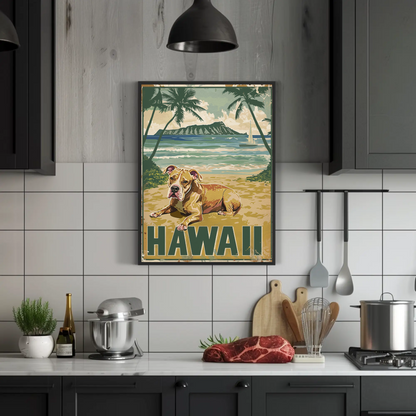 Hawaii Beach Dog Travel Poster