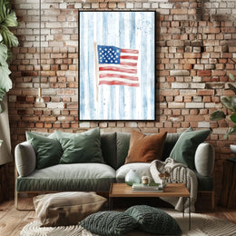 Watercolor Kitten In Basket With American Flag Poster