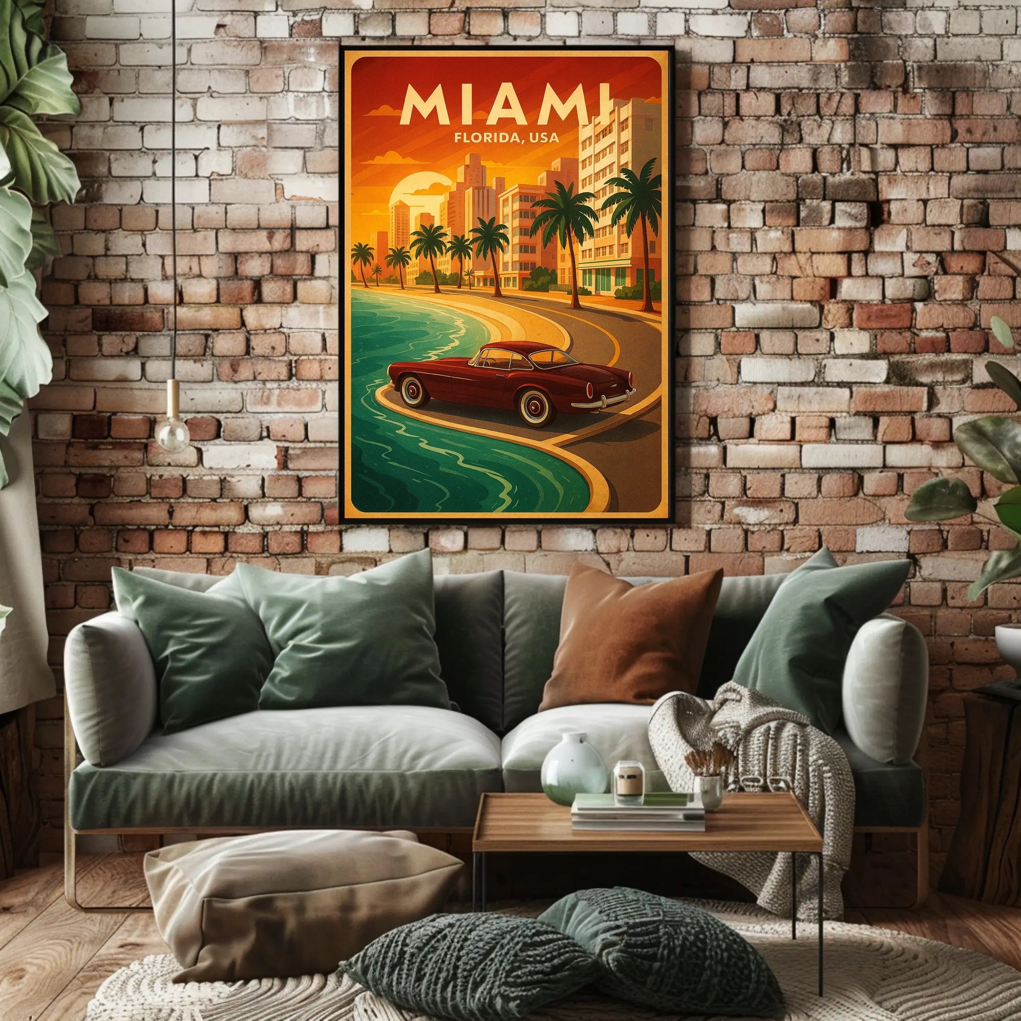 Miami Coastal Drive Vintage Travel Advertisement Poster