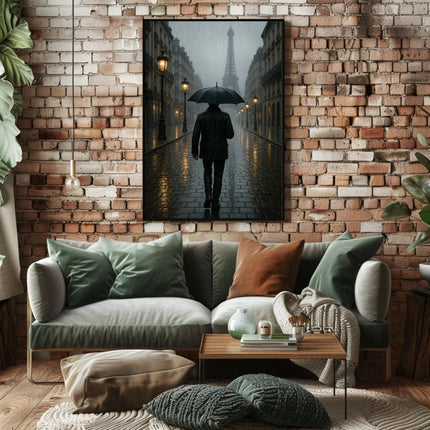 Parisian Rain: Atmospheric Urban Cityscape Poster