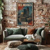 Des Moines, Iowa Cityscape Poster