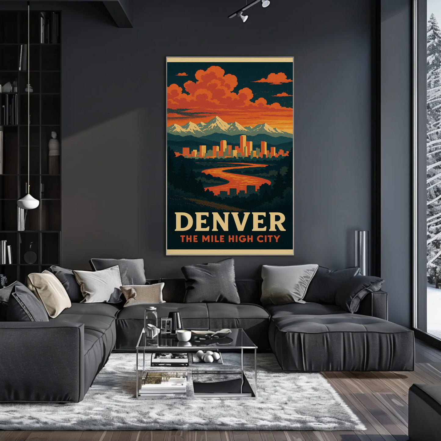 Denver Colorado Sunset Skyline Mountains Travel Poster