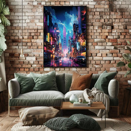 Futuristic Neon Metropolis: Cyberpunk Cityscape Poster