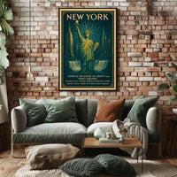 New York City Skyline And Landmarks Poster Vintage Wall Art