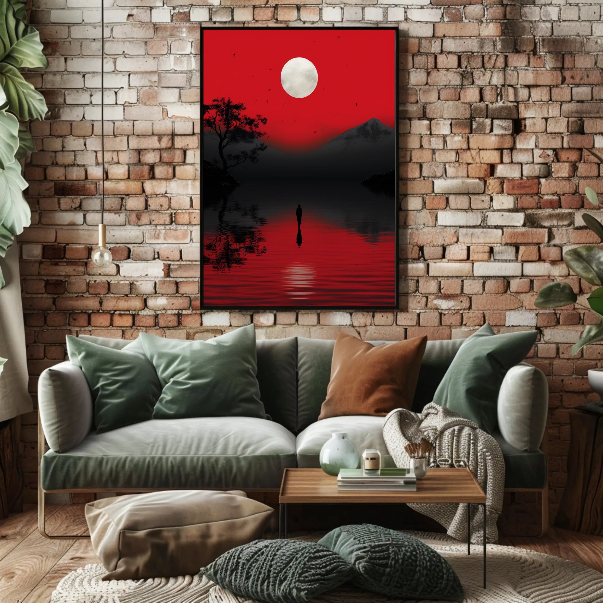Solitary Reflection Under A Crimson Sky Poster