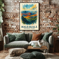 Haleakalā National Park Vibrant Landscape Watercolor Poster