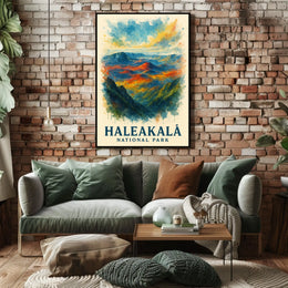 Haleakalā National Park Vibrant Landscape Watercolor Poster