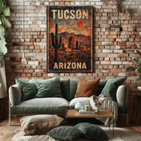 Tucson Desert Cactus Skyline Nostalgic Retro Poster