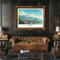 Geneva Scenic Cityscape with Vintage Travel Poster Aesthetics