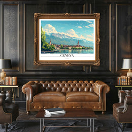 Geneva Scenic Cityscape with Vintage Travel Poster Aesthetics