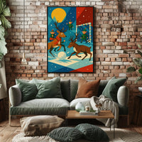 Whimsical Reindeer Soccer Christmas Poster Vintage Style