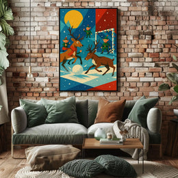 Whimsical Reindeer Soccer Christmas Poster Vintage Style