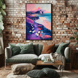 Pastel Coastline Poster Minimalist Coastal Wall Art