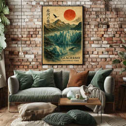 Glacier Bay National Park Vintage Glaciers Red Sun Poster