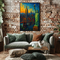 New York City Sunset Skyline Poster Modern Wall Art