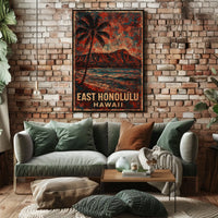 East Honolulu Scenic Hawaiian Beach Landscape Travel Poster