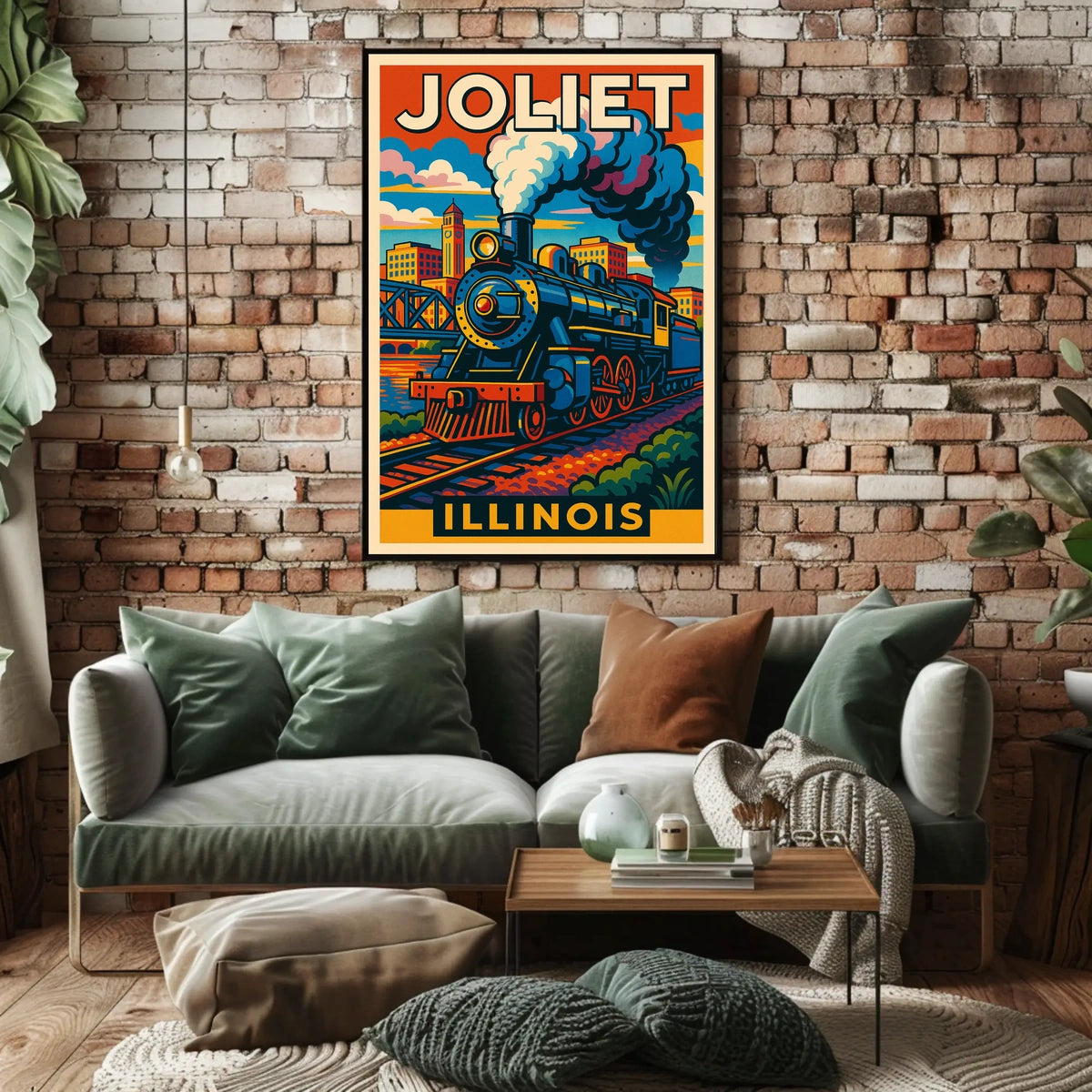 Joliet, Illinois Vintage Train Poster