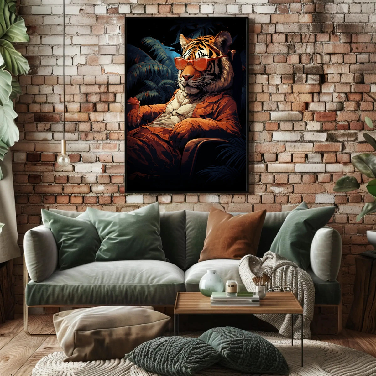 Stylized Tiger in Tropical Paradise Animal Poster