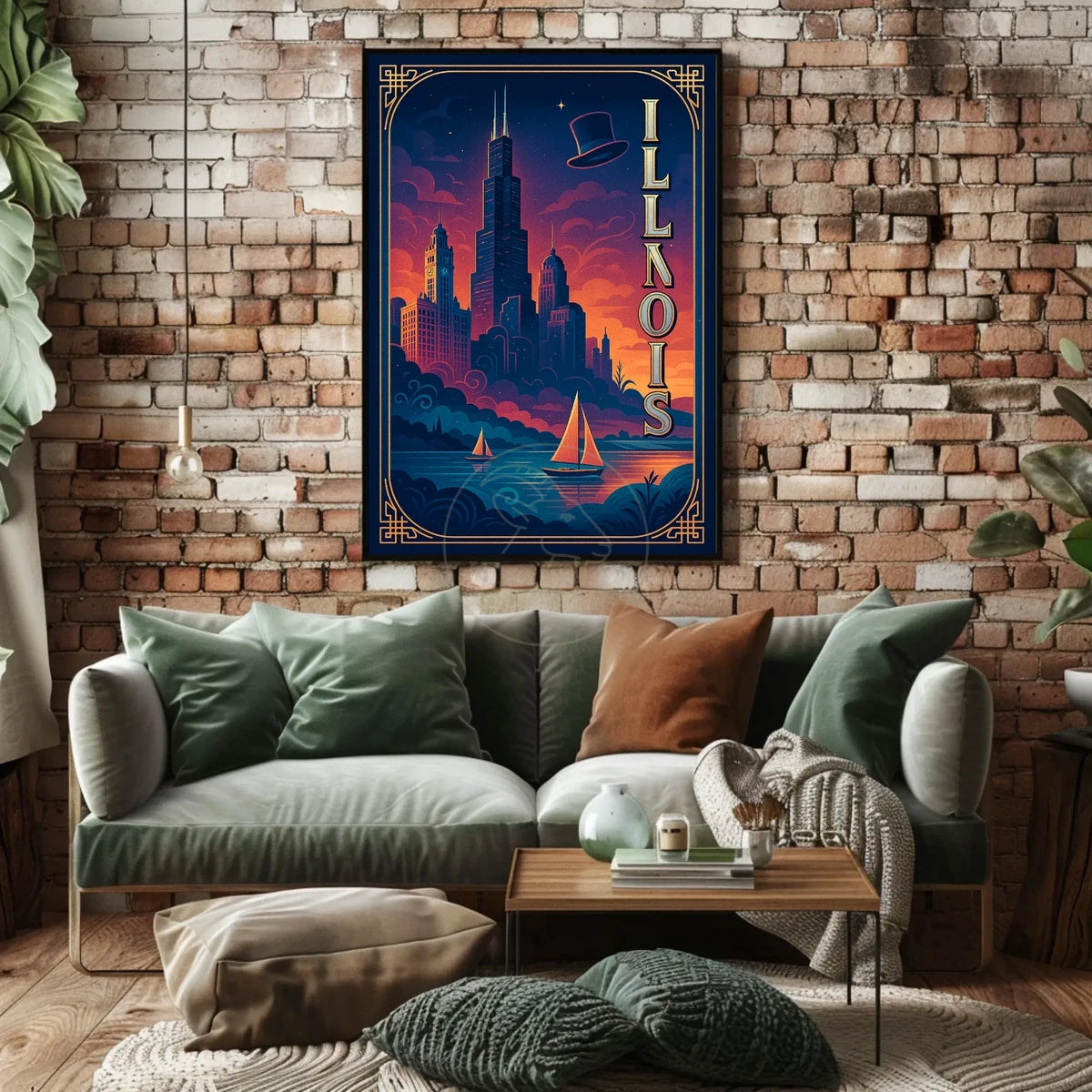 Illinois Vintage Cityscape with Whimsical Charm Urban or Cityscape Poster