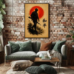 Silhouette Soldier Against Sun: Cultural or Heritage Poster